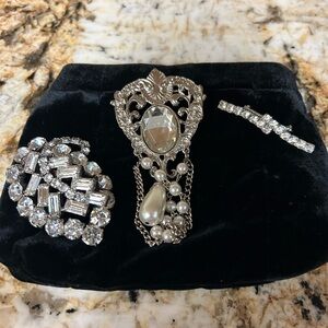 Elegant Silver and Pearl Brooch Set